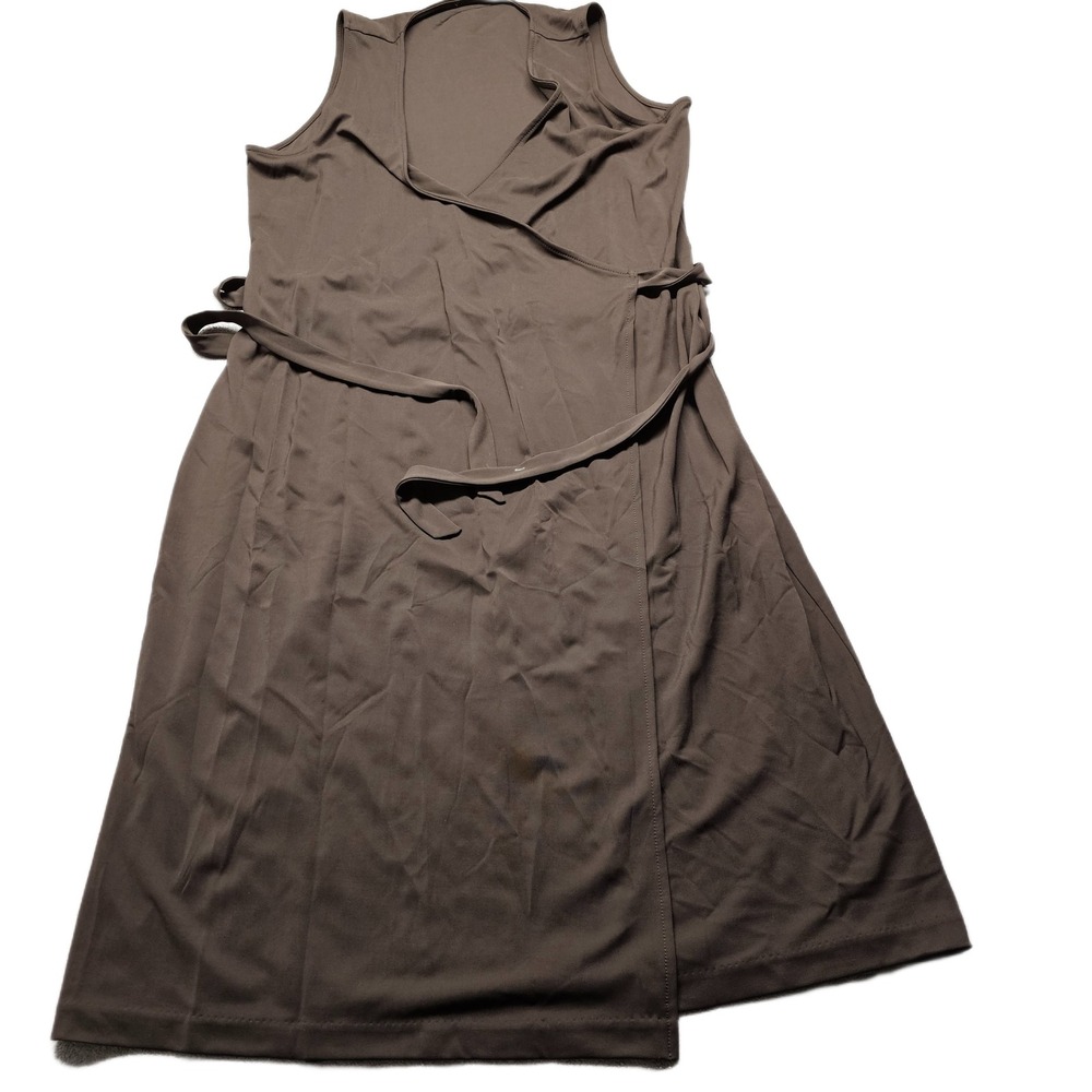 Calvin Klein Wrap Midi Dress Womens Medium Brown Tie Waist Sleeveless Elegant